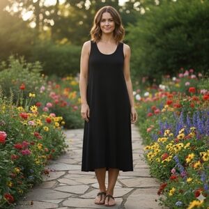 J. Jill Womens Sleeveless A-Line Tank Jersey Midi Dress Flowy Boho Black MP